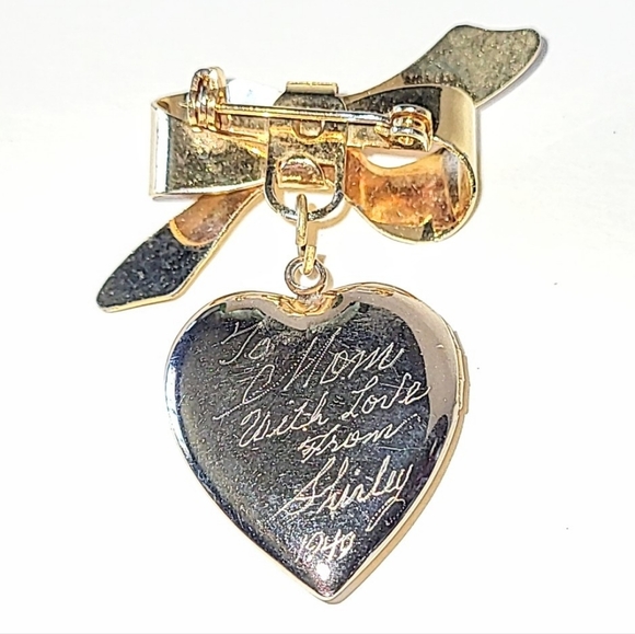 VINTAGE 1940s HEART LOCKET BROOCHES - WASHINGTON DC CAPITOL & 1949 ENGRAVED - Picture 3 of 10